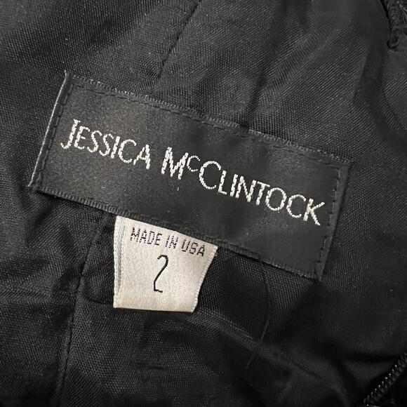 Vintage Jessica MCCLINTOCK SHEER TOP FIT & FLARE Party goth DRESS sz 2 classic - Picture 8 of 9